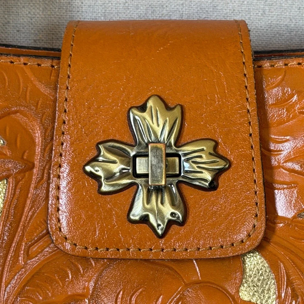 Orange Tooled Leather Patricia Nash Satchel Bag Boho Vintage Y2K Medium